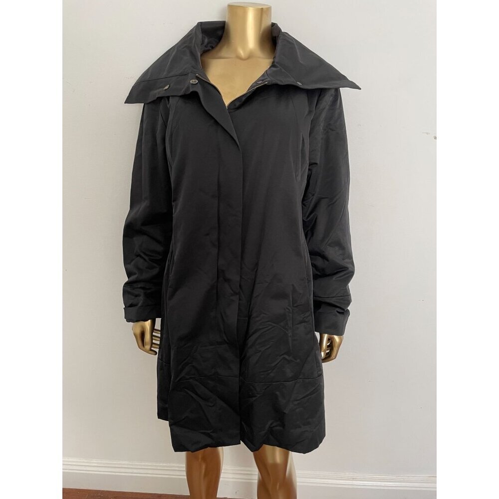 Eileen Fisher Black Weather-Resistant Coat Collar Button zip Closure Micro Liner